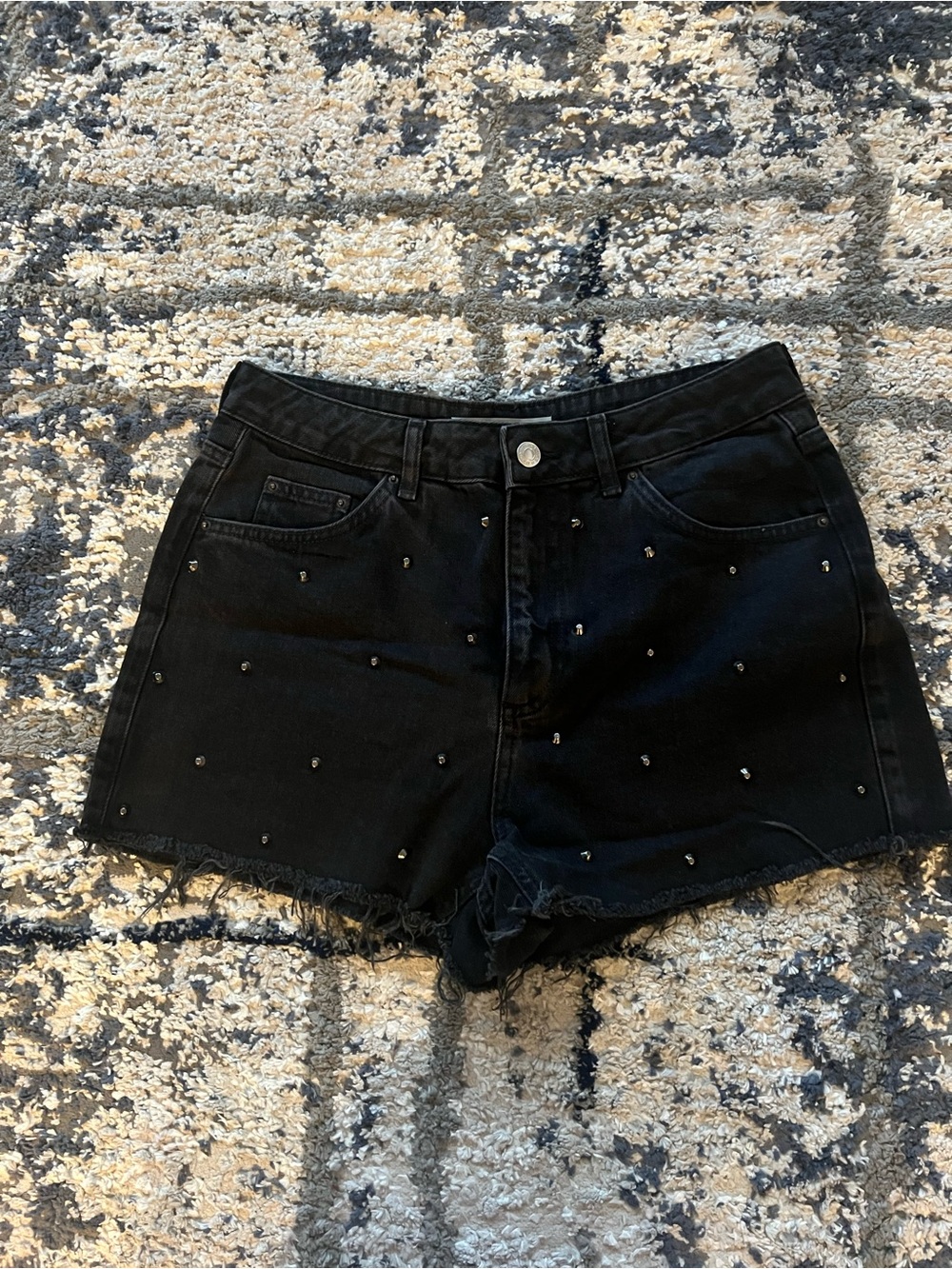 Topshop Black Studded Denim Shorts